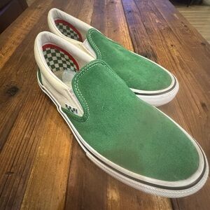 Vans Slip On Green And White Suede Men 7.5